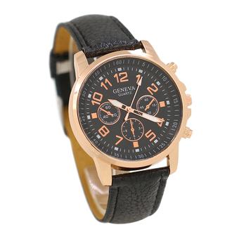 Sanwood Unisex Geneva Sub-Dials Faux Leather Quartz Wrist Watch Black  