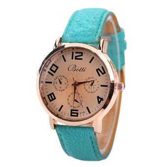 Sanwood Unisex Gold-tone Analog Quartz Watch Round Dial Faux Leather Strap Sky Blue  