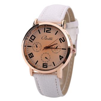 Sanwood Unisex Gold-tone Analog Quartz Watch Round Dial Faux Leather Strap White  