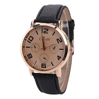 Sanwood Unisex Gold-tone Analog Quartz Watch Round Dial Faux Leather Strap Black  