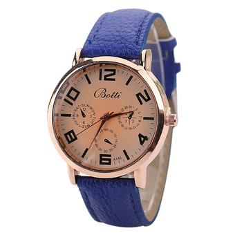 Sanwood Unisex Gold-tone Analog Quartz Watch Round Dial Faux Leather Strap Sapphire Blue  