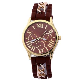 Sanwood Unisex Golden Case Silicone Alloy Strap Quartz Wrist Watch Coffee  