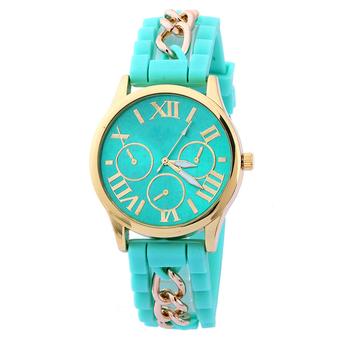 Sanwood Unisex Golden Case Silicone Alloy Strap Quartz Wrist Watch Mint Green  