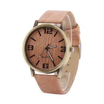 Sanwood Unisex Grain Bronze Numerals Faux Leather Quartz Analog Wrist Watch  