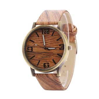 Sanwood Unisex Grain Bronze Numerals Faux Leather Quartz Analog Wrist Watch Brown  