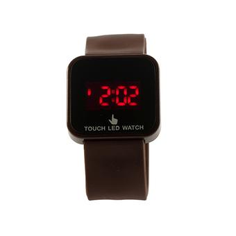 Sanwood Unisex LED Digital Touch Screen Sport Silicone Wrist Watch Brown  