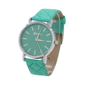 Sanwood Unisex Mint Green Checkers Faux Leather Strap Wrist Watch  