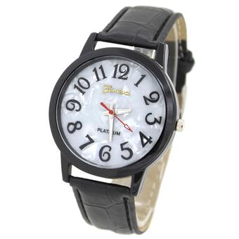 Sanwood Unisex Platinum Dial Black Case Faux Leather Black Strap Wrist Watch (Intl)  