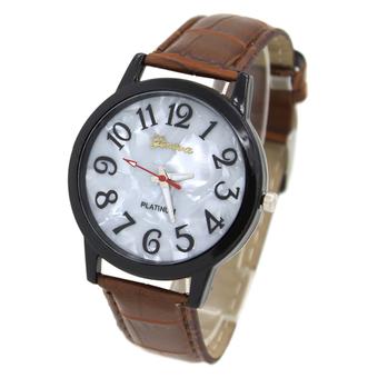 Sanwood Unisex Platinum Dial Black Case Faux Leather Brown Strap Wrist Watch (Intl)  