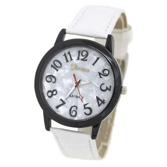 Sanwood Unisex Platinum Dial Black Case Faux Leather White Strap Wrist Watch (Intl)  