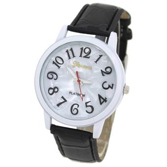 Sanwood Unisex Platinum Dial White Case Faux Leather Black Strap Wrist Watch (Intl)  