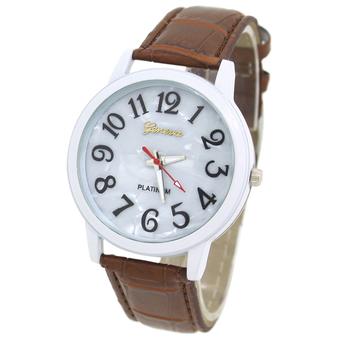 Sanwood Unisex Platinum Dial White Case Faux Leather Brown Strap Wrist Watch (Intl)  