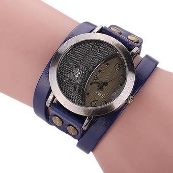 Sanwood Unisex Punk Eiffel Tower Leather Bracelet Quartz Watch Blue (Intl)  