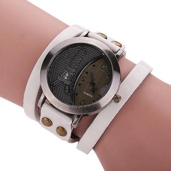 Sanwood Unisex Punk Eiffel Tower Leather Bracelet Quartz Watch White (Intl)  