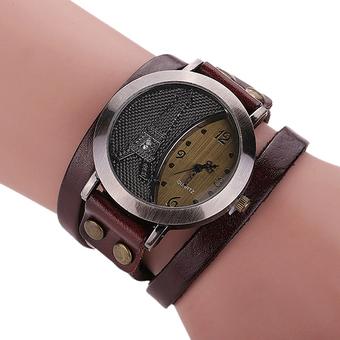 Sanwood Unisex Punk Eiffel Tower Leather Bracelet Quartz Watch Dark Brown (Intl)  