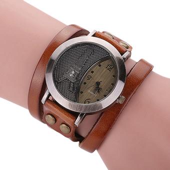 Sanwood Unisex Punk Eiffel Tower Leather Bracelet Quartz Watch Light Brown (Intl)  