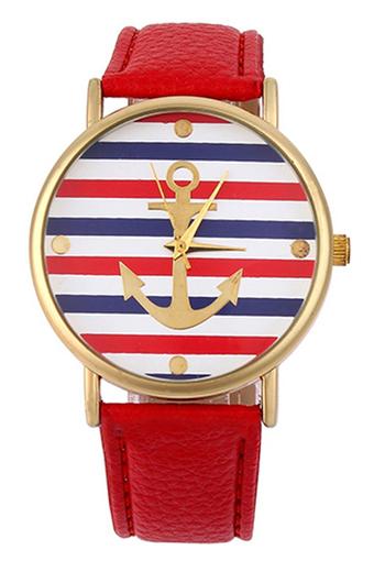 Sanwood Unisex Red Leather Strap Watch 9311  