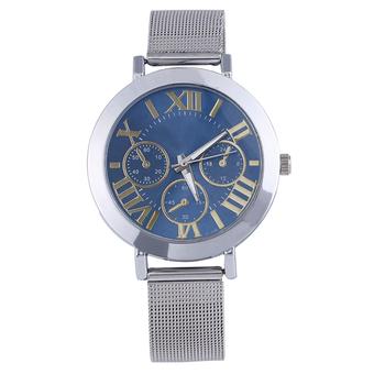 Sanwood Unisex Roman Numerals Silver Tone Mesh Band Quartz Watch Dark Blue  