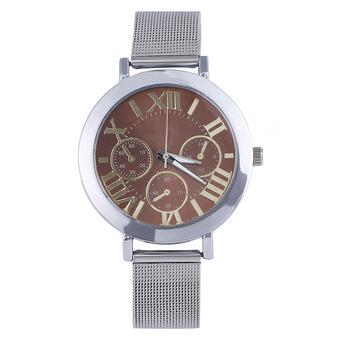 Sanwood Unisex Roman Numerals Silver Tone Mesh Band Quartz Watch Coffee  