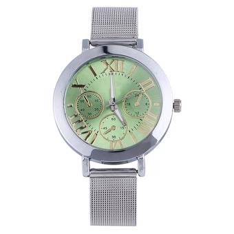 Sanwood Unisex Roman Numerals Silver Tone Mesh Band Quartz Watch Green  