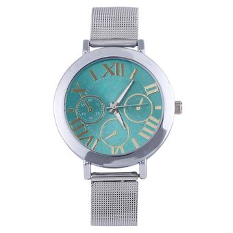 Sanwood Unisex Roman Numerals Silver Tone Mesh Band Quartz Watch Mint Green  