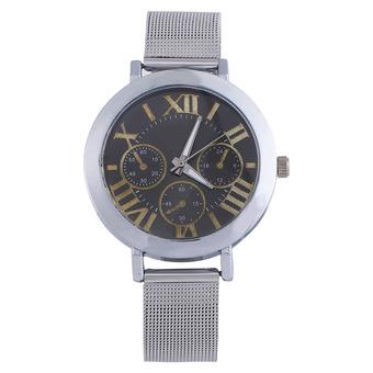 Sanwood Unisex Roman Numerals Silver Tone Mesh Band Quartz Watch Black  