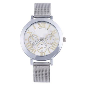 Sanwood Unisex Roman Numerals Silver Tone Mesh Band Quartz Watch White  