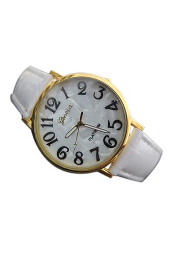 Sanwood Unisex Shell Face Style Faux Leather Wrist Watch White  