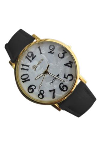 Sanwood Unisex Shell Face Style Faux Leather Wrist Watch Black  