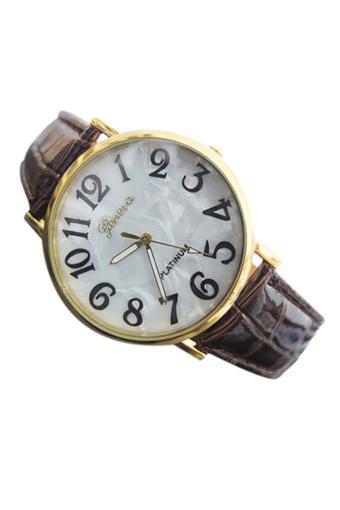 Sanwood Unisex Shell Face Style Faux Leather Wrist Watch Brown  