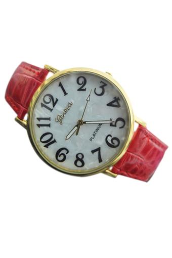 Sanwood Unisex Shell Face Style Faux Leather Wrist Watch Red  