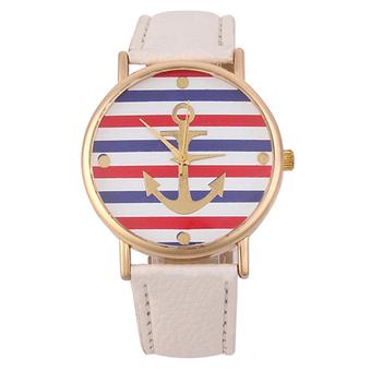 Sanwood Unisex Striped Anchor Faux Leather Analog Quartz Watch White (Intl)  