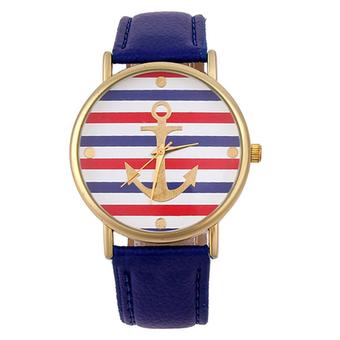 Sanwood Unisex Striped Anchor Faux Leather Analog Quartz Watch Blue (Intl)  