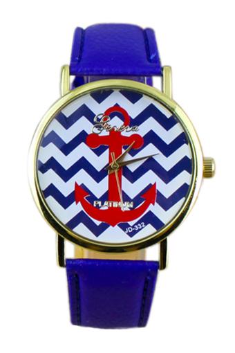 Sanwood Unisex Stripes Anchor Faux Leather Analog Wrist Watch Blue  