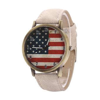 Sanwood Vintage Unisex United States Flag Bronze Denim Quartz Analog Wrist Watch White  