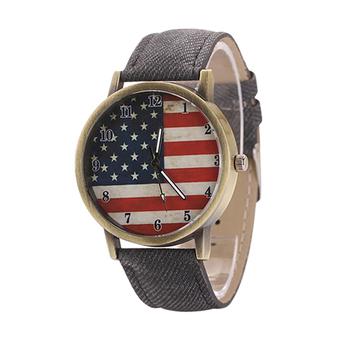 Sanwood Vintage Unisex United States Flag Bronze Denim Quartz Analog Wrist Watch Brown  