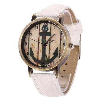 Sanwood Vintage Women Men Anchor Bronze Quartz Demin Band Wrist Watch White  