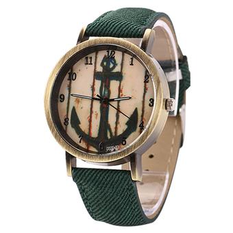 Sanwood Vintage Women Men Anchor Bronze Quartz Demin Band Wrist Watch Green  