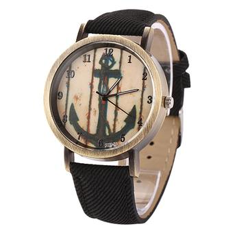 Sanwood Vintage Women Men Anchor Bronze Quartz Demin Band Wrist Watch Black  