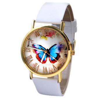 Sanwood Vintage Women's Butterfly Faux Leather Quartz Analog Dress Wrist Watch White  