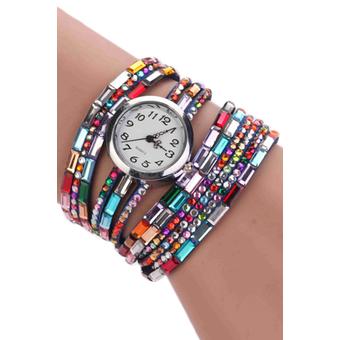 Sanwood Woman Exotic Beads Crystals Quartz Bracelet Wrist Watch Navy  