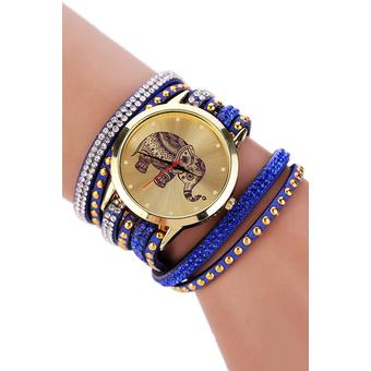 Sanwood Women Elephant Rhinestones Rivets Multi Layers Wrap Wrist Watch Purple  