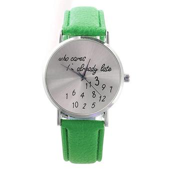 Sanwood Women Faux Leather Quartz Date Round Dial Analog Wrist Watch Light Green  