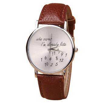 Sanwood Women Faux Leather Quartz Date Round Dial Analog Wrist Watch Coffee  