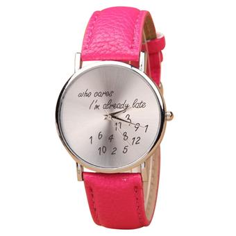 Sanwood Women Faux Leather Quartz Date Round Dial Analog Wrist Watch Rose-Red  