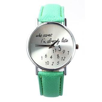 Sanwood Women Faux Leather Quartz Date Round Dial Analog Wrist Watch Mint Green  