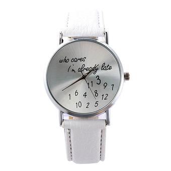 Sanwood Women Faux Leather Quartz Date Round Dial Analog Wrist Watch White  