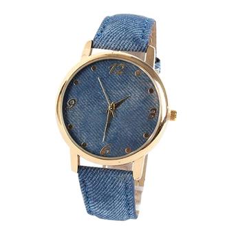 Sanwood Women Gold Plated Jean Fabric Band Quartz Wrist Watch Blue (Intl)  