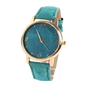 Sanwood Women Gold Plated Jean Fabric Band Quartz Wrist Watch Mint Green (Intl)  