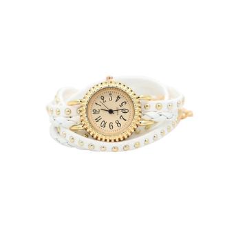 Sanwood Women Punk Rivet Braided Faux Leather Wrap Bracelet Wrist Watch White  